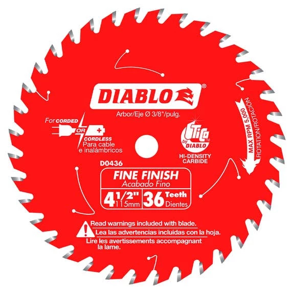 Freud Diablo Blades Freud Diablo 4-1/2" X 36 Tooth Cordless Trim Saw Blade D0436X 3 Freud Diablo Blades Freud Diablo 4-1/2" X 36 Tooth Cordless Trim Saw Blade D0436X