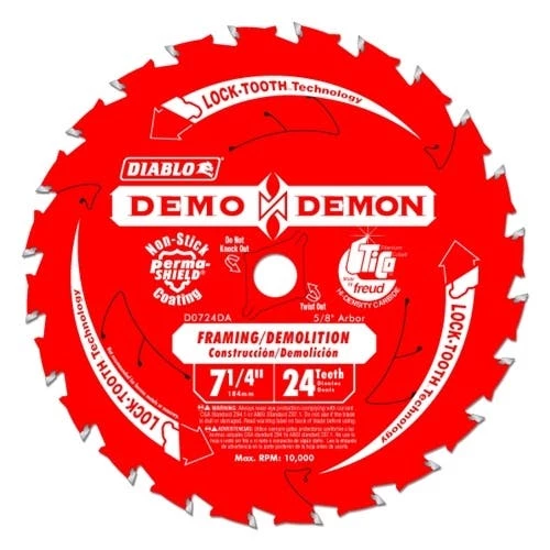 Freud Diablo Blades Freud Diablo 7-1/4" 24 Tooth Demo Demon Saw Blade D0724DA 3 Freud Diablo Blades Freud Diablo 7-1/4" 24 Tooth Demo Demon Saw Blade D0724DA