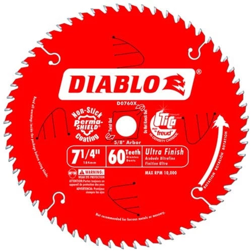 Freud Diablo Blades Freud Diablo 7-1/4" 60 Tooth Ultra Finishing Saw Blade D0760A 3 Freud Diablo Blades Freud Diablo 7-1/4" 60 Tooth Ultra Finishing Saw Blade D0760A