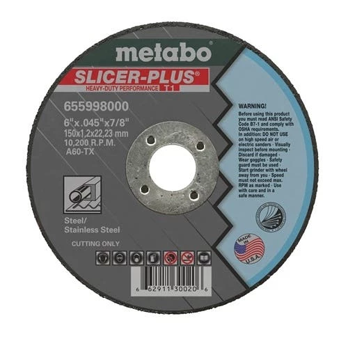 Metabo Tools Metabo Type 1 Slicer Plus A60TX 6" X .045" X 7/8" Cutting Wheel 655998000 3 Metabo Tools Metabo Type 1 Slicer Plus A60TX 6" X .045" X 7/8" Cutting Wheel 655998000