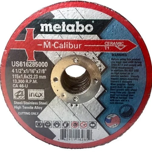 Metabo Tools Metabo Type 1 M-Calibur CA46U 4-1/2" X 1/16" X 7/8" Cutting Wheel For Stainless Steel US616285000 3 Metabo Tools Metabo Type 1 M-Calibur CA46U 4-1/2" X 1/16" X 7/8" Cutting Wheel For Stainless Steel US616285000