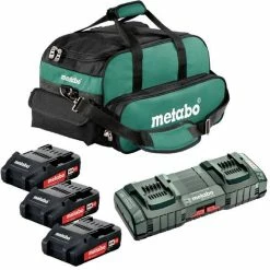 Metabo Tools Metabo 18V 2Ah Li-Ion Compact Battery Packs, ASC 145 Duo Charger & Small Tool Bag Kit US625596103